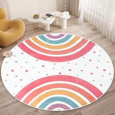 Imagem de SKGULE Tapete redondo para crianças, fofo, colorido, arco-íris, macio, antiderrapante, lavável, tapete de área grande, tapete circular para quarto de crianças, meninas, sala de jogos, sala de estudo