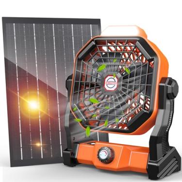Imagem de Ventilador solar de 20000 mAh, ventilador de acampamento com painel solar, ventiladores operados por bateria recarregável de 7 W 22 cm para uso externo, lanterna de LED, velocidade contínua e