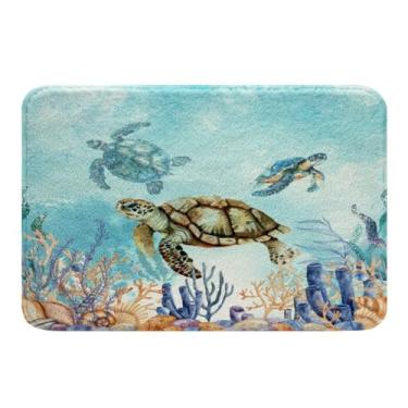 Imagem de Feelyou Tapetes de banheiro tartarugas marinhas 50,8 x 81,3 cm azul petróleo costeiro tapete de praia tapetes de banho costeiros para banheiro antiderrapante oceano banheiro acessórios decoração de