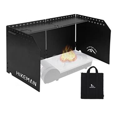 Imagem de Para-brisas HIKEAMN Fogão de Campismo – Para-brisa Dobrável ao Ar Livre Fogão a Gás, Bloqueador de Vento de Campismo com Bolsa de Armazenamento para Acampamento, Caminhadas, Piquenique, Cozinhar (Preto)