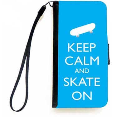 Imagem de Rikki Knight Keep Calm and Skate On - Capa carteira flip azul céu com aba magnética para Apple iPhone 5c