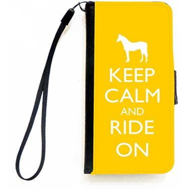 Imagem de Rikki Knight Keep Calm and Ride On - Capa carteira flip de cor amarela com aba magnética para Apple iPhone 5c