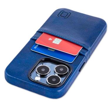Imagem de Dockem Capa para cartão para iPhone 15 Pro com placa de metal integrada para montagem magnética e 2 bolsos para porta-cartões: capa carteira de couro sintético premium Exec M2 (iPhone 15 Pro, azul marinho)