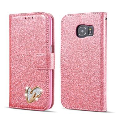 Imagem de QLTYPRI Capa carteira para Samsung Galaxy S8 brilhante brilhante flip flip capa protetora de corpo inteiro slots para cartão fecho magnético alça de pulso para mulheres meninas S8+ capa - rosa