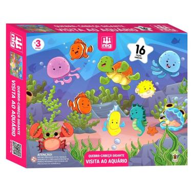 Imagem de Quebra Cabeça Gigante Visita Ao Aquário 16 Peças Em Madeira - Nig 0446