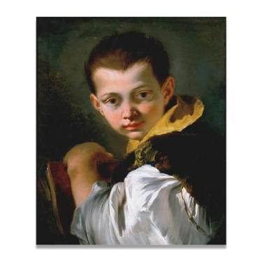 Imagem de Menino segurando um livro Giovanni Battista Tiepolo Impressão em tela – Obra-prima rococó barroca, pintura escolar de Veneza, pintura a óleo decorativa para galeria doméstica 20 x 24 cm