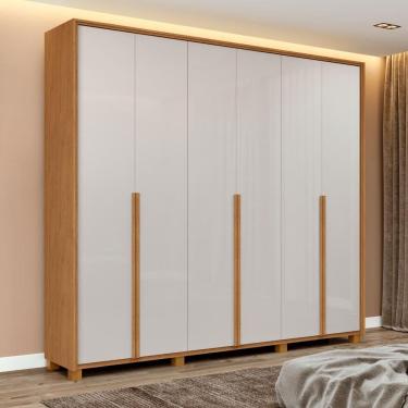 Imagem de Guarda Roupa Casal 100% MDF 6 Portas Easy Move 2,40 Com Pés Amendoa Clean/off White