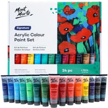 Imagem de Conjunto de tinta acrílica Mont Marte 24 cores 36 ml, perfeito para tela, madeira, tecido, couro, papelão, papel, MDF e artesanato, 24 Bright Colours, 2 PACK, 1