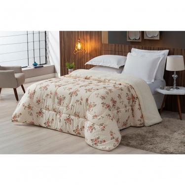Imagem de Coberdrom Sherpa/percal 180 Fios Estampado Solteiro Gran Moratta 01 Peça - Floral Salmão