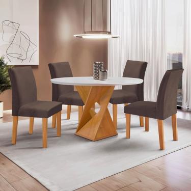 Imagem de Conjunto Mesa Barcelona 100cmx100cm 4 Cadeiras Espanha Tampo Slim Plus Redondo Yescasa Cinamomo Off White Marrom