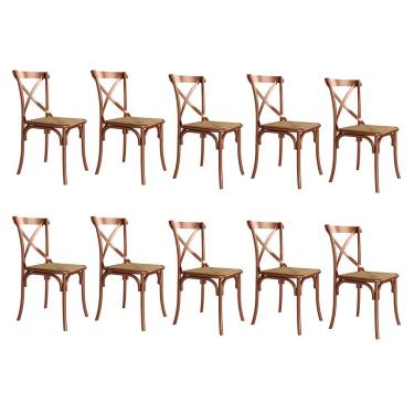Imagem de Kit 10 Cadeiras Jantar Cross Katrina Cobre Assento Bege Aço Marrom