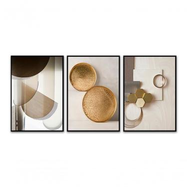 Imagem de Kit Com 3 Quadros Decorativos 60x40 Cm Abstrato Colagem