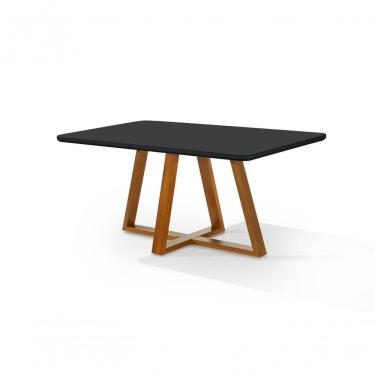Imagem de Mesa De Jantar Bela 160x90cm Pés Madeira Tampo Vidro/mdf cast/preto