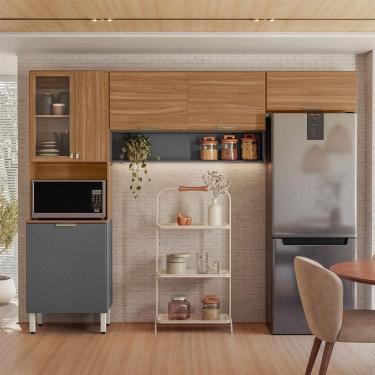 Imagem de Kit para Cozinha Compacta Alba 5 Portas MDF 249.5cm Grafite com Nicho para Micro-ondas