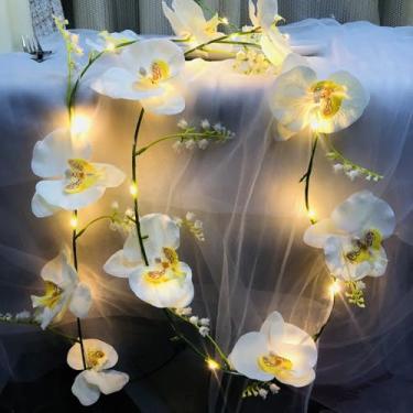 Imagem de Sezrgiu 20 Luzes Led De Orquídea, Guirlanda Flores Artificiais Lírio-Do-Vale, Corda Para Arranjo Mesa Festa Casamento No Dia Dos Namorados (Branco)