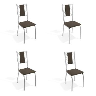 Imagem de Conjunto com 4 Cadeiras de Cozinha Lisboa Cromado e Marrom - Crome