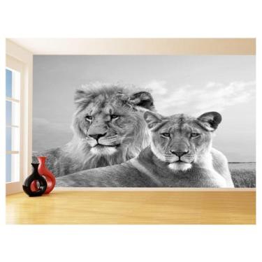 Imagem de Papel De Parede 3D Animais Leão Família Casal 3,5M Anm503 - Você Decor