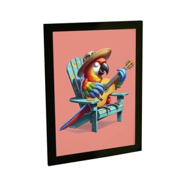 Imagem de Quadro Decorativo Engraçado Arara Tocando Violão Ilustração Decoração Poster Quarto Sala