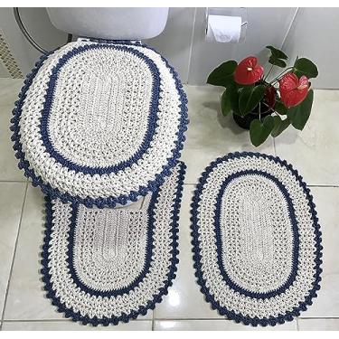 Imagem de Jogo de Tapete para Banheiro em Crochê 3 Peças com Aplicação (Jeans Escuro)