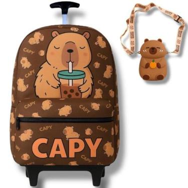 Imagem de Mochila Escolar Rodinhas Capivara Com Bolsinha bag - NoBrand, Marrom-b