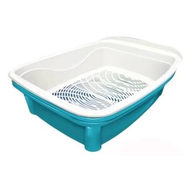 Imagem de Caixa de Areia Higiênica para Gatos, Verde, 37,5 x 48 x 16 cm, 2 Bandejas + Peneira, Sistema Prático de Limpeza