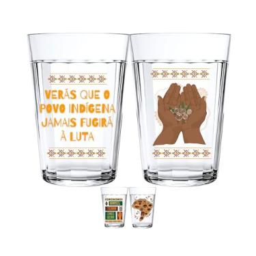 Imagem de 2 Copos Americanos Temáticos Personalizados Força Povos Indigenas 190ML Presente Decorativo Criativo Arte Pronta Acabamento Verniz Não Desbota (Indígena jamais fugirá à luta)