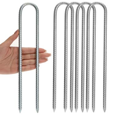 Imagem de Estacas de solo âncoras, pinos de pregos de barraca grampos de jardim de aço estaca de vergalhão de metal resistente estaca de jardinagem de paisagem para barracas de acampamento cerca de trampolim