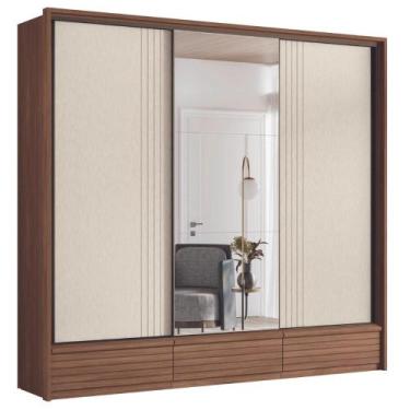Imagem de Roupeiro 3 Portas Ripado Com Espelho Flex Braga Jatoba Areia - CASA H