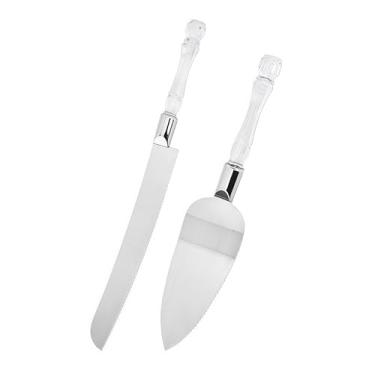 Imagem de Conjunto de corte de bolo para casamento, conjunto de cortadores de bolo de aço inoxidável, conjunto de facas de bolo de casamento, cortador de bolo grande e espátula fatiadora, utensílios de corte de