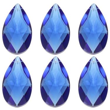 Imagem de PATIKIL Pingentes de cristal K9, contas de gota, pacote com 6 peças de prismas de lustre de 50 mm, contas penduradas, lâmpada DIY para decoração de artesanato, azul escuro