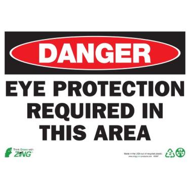 Imagem de Zing Green Products 2097 Placa de segurança de plástico reciclado "Danger Eye Protection Required In This Area", 35,5 cm de comprimento, 25,4 cm de largura