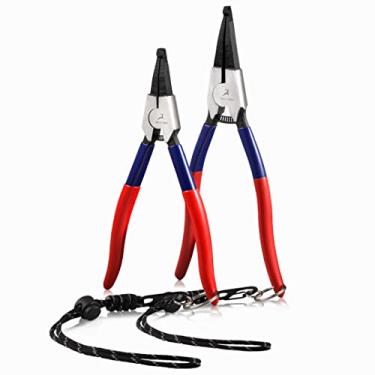 Imagem de GOLD DEER Conjunto de alicates de anel de retenção de 20,32 cm, 28 cm, conjunto de alicates de anel de bloqueio de ponta de ângulo reto, alicates de arruela de ferradura alicates especiais de anel de