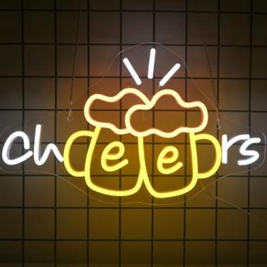Imagem de JURONG Cheers letreiro neon copo de cerveja luzes neon para decoração de parede, LED regulável neon ilumina os bons tempos com um brilho frio, alimentado por USB para bares, festas, bar da sala de