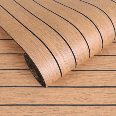 Imagem de VEELIKE Painéis de parede de madeira de cerejeira de luxo para quarto, sala de estar, 43 cm x 395 cm, rolo de vinil autoadesivo, papel de parede de ripas de madeira para decoração de parede interior