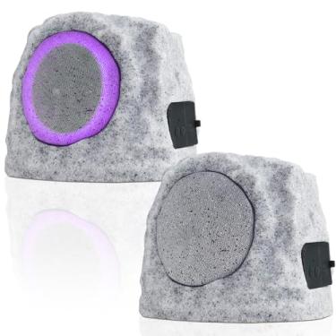 Imagem de GGII Alto-Falantes Rock Speakers Outdoor À Prova D'Água Bluetooth Sem Fio Alimentados Por Energia Solar Bateria Recarregável 2 Unidades Com 7 Cores E Função De Par Tws Para Jardim, Pátio, Festa, Pi