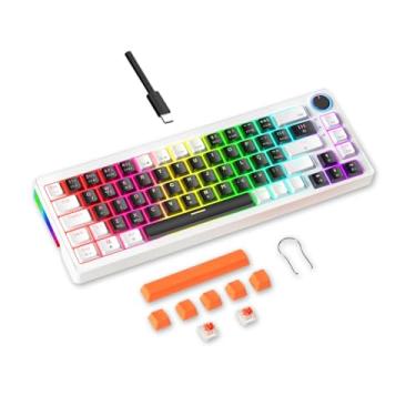 Imagem de Mini Teclado Mecânico 61/68 ABNT: RGB Fundo/Lado/Teclas, Teclas Translúcidas, Cabo Removível, 3 Cores + Silencioso - PC/Mac/Console (68 Key Preto e Branco- Vermelho Switch)