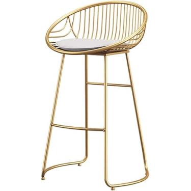 Imagem de Banquetas De Bar Cadeira Banco De Apoio Para Os Pés Com Encosto Assento Redondo Cadeiras De Jantar Para Cozinha Pub Café Bar Banco De Balcão Pernas De Metal Dourado Carga M, Seat height:65cm