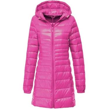 Imagem de Jaqueta De Penas Para Mulheres Inverno Quente Longa Jaqueta De Pato Branco Claro Com Capuz Portátil Para Mulheres, Rose Red, 5XL