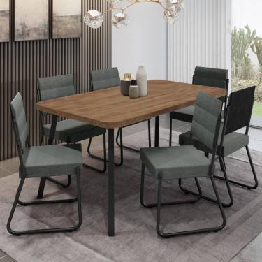 Imagem de Conjunto Sala de Jantar 6 Cadeiras Almería Carraro Nogal Grafite Preto