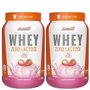 Imagem de 2x Whey Protein Zero Lactose 900G New Millen, Morango