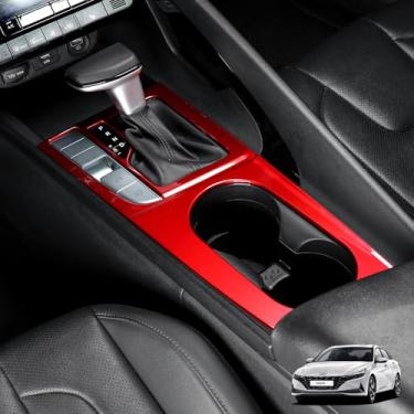 Imagem de Cnaurda Acabamento do console central do carro ABS, capa da moldura do painel de câmbio interno compatível com Hyundai Elantra 2021-2025/Elantra N 2023-2025 (modelo E-Freio) (vermelho)