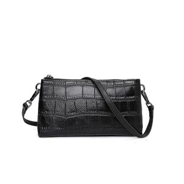 Imagem de Bolsa clutch feminina de couro genuíno com estampa de crocodilo, carteira pequena, bolsa para celular, alça de ombro destacável, transversal, bolsa de alça única