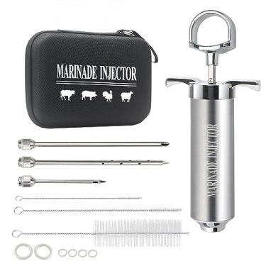 Imagem de Uironly Injetor de carne, kit de injeção de tempero de peru com 3 agulhas profissionais de injetor de marinada para churrasqueira e peito de churrasco; inclui manual do usuário, e-book - estojo de