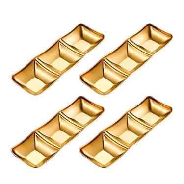 Imagem de maiwalk Acompanhamentos De Aço Inoxidável, 4 Peças, Tigelas Para Molho, Condimentos, Copos, Servir, Conjunto Molhos Sushi, Soja Cozinha Doméstica, Restaurante, Churrasco (Dourado, 3 Compartimentos)