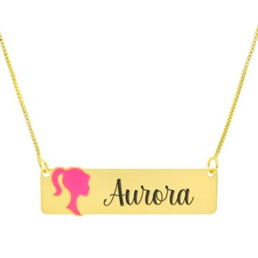 Imagem de Colar Personalizado Princesa Resinado e Gravação Nome Aurora Banhado Ouro 18K - 999018241
