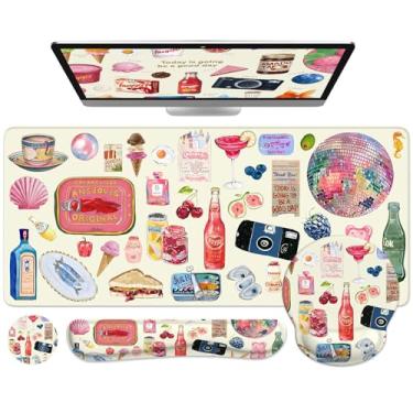 Imagem de iLeadon Capa de mesa grande, tapete de mouse de gel antiderrapante com suporte de pulso extragrande, tapete de mesa de computador com descanso de pulso para teclado e conjunto de mouse pad, tapetes de