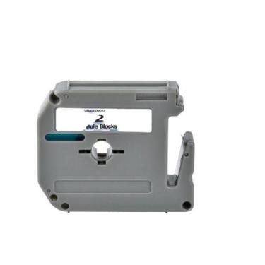 Imagem de Fita Compatível Brother M-K030 Design Blocos Azuis Letra Preta 12mm - 