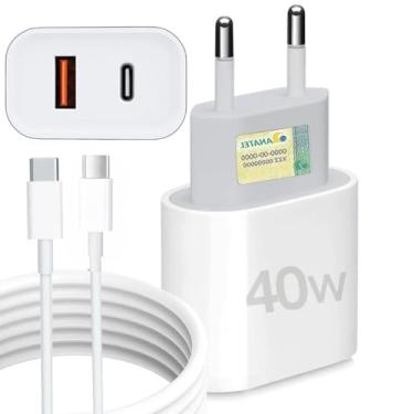 Imagem de Carregador Tipo C Turbo 40W Porta Dupla + Cabo USB C, Compatível com Todos Dispositivos, Android Samsung, Motorola, Xiaomi, Iphone 15/16 IOS Linha Premium