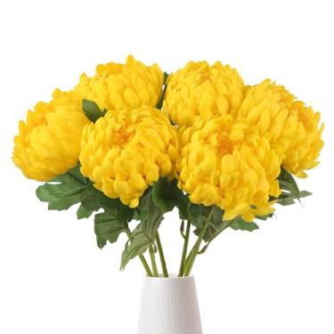 Imagem de 6 peças de flores artificiais de crisântemos grandes, 48 cm, flores artificiais amarelas, flores de seda, aranha, mãe, flor, para arranjos florais, buquês, decoração de casa (amarelo)