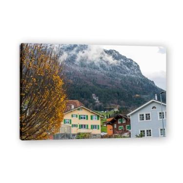 Imagem de Enfeite verde serenidade de casa de campo de montanha – arte de parede vida no campo, impressão em tela aconchegante gratuita para casa 70 x 105 cm emoldurada